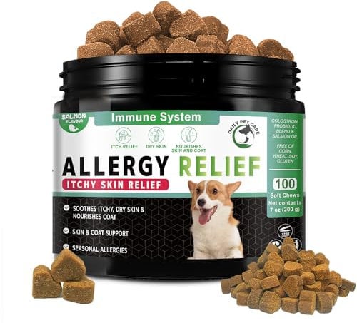 Advanced Itch Relief for Dogs – Stop Scratching, Licking & Hot Spots – Soothe Skin, Paws, Ears – Omega 3, Colostrum – Tasty Allergy Chews for Small, Medium, Large Dogs