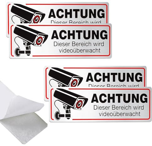 4 adesivi per videosorveglianza, videosorveglianza, adesivi per videosorveglianza, 12 x 4 cm, per interni ed esterni
