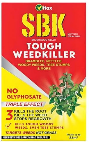 HMN® Vitax SBK Brushwood Killer 250ml Tough Weed Stump Bramble Nettle Dock Thistle Control Concentrate Kills Roots Not Grass Selective Garden Treatment Woody Clearing Solution Effective Vegetation