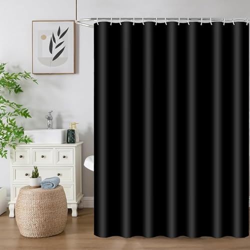 HUIBOHOU Shower Curtain, Mould Proof and Mildew Resistant Washable Bathroom Curtains, Shower Curtain for Bathroom, Bath Curtains with Hooks (Black, 180 * 180cm)