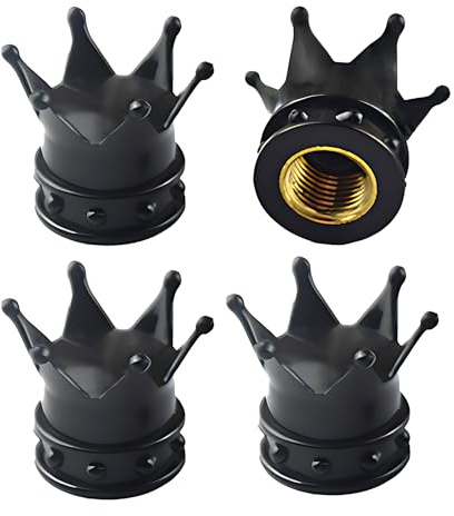 4 Stücks Kronen Ventilkappen Auto Kappe, für Fahrzeuge, Metall Ventilkappen | Metall Ventilkappen Fahrrad Ventilkappen – Auto Ventilkappen Schwarz – Geeignet für Autoreifen und Fahrradventile Dekorative