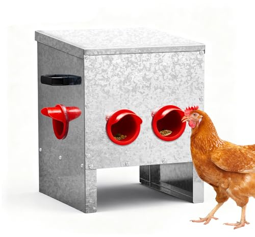 LEADZM Futterautomat Hühner, 12 kg Automatischer Hühnerfutterautomat, Nagetiersicherer Geflügelfutterautomat aus Metall mit 4 Futterstellen, Großes Fassungsvermögen für Hühnerstall