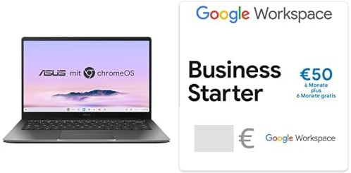 ASUS Chromebook Plus CX14 CX1405CTA Laptop | 14 Inch FHD 16:9 IPS | Intel Core 3-N355 | 8GB RAM | 128GB eMMC | Intel UHD | ChromeOS | QWERTZ + Google Workspace Business Starter Gutschein