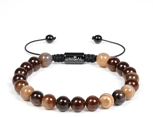 UNIQAL | Damen Armband Perlen Set Naturstein | Edelstein Armbänder mit Tigerauge Lapislazuli Hämatit Onyx Lava Unisex | Verstellbar | Geschenk Armband Männer Schmuck