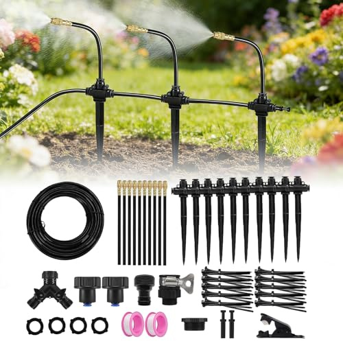 Bewässerungssystem Garten mit Erdspieß, 10M Automatische Bewässerung mit 10 Düsen, 360° Einstellbare Tropfbewässerung, Gartenbewässerungssystem für Balkon Garten Gewächshaus Sprühnebel Kühlung (10M)