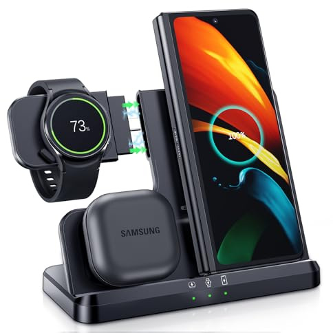 LK Induktive Ladestation für Samsung 3 in 1 Ladestation Kompatibel für Galaxy Watch 8/7/6/5/5 Pro/4 Ladegerät für Samsung S26 Ultra S25 S24 S23 S22 Z Flip Z Fold 7 6 5 Galaxy Buds, Kein Adapter