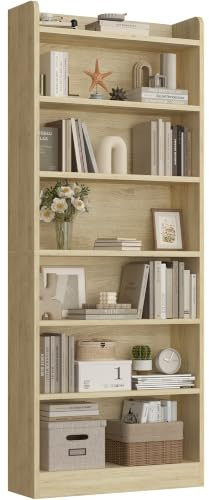 Yaheetech 7 Fächern Bücherregal 183 cm H Standregal Helle Eiche | Bücherschrank mit Verstellbarer Regalboden, offenes Aufbewahrungsregal für Wohnzimmer/Heimbüro/Arbeitszimmer