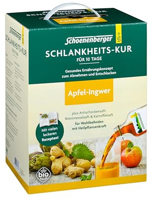Schoenenberger - Schlankheits-Kur Apfel-Ingwer 5-Elemente - Set mit Apfel-Ingwer-Mix, Artischocken-, Brennnessel-, Kartoffelsaft - gesundes Ernährungskonzept zum Abnehmen - Saftkur für 10 Tage - bio