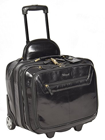 A1 FASHION GOODS Genuine Black Leather Pilot Case Trolley Bag Laptop Business Travel Weekend Cabin Bag AL1