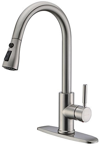 WEWE Single Handle High Arc Brushed Nickel Pull Out Kitchen Faucet,Single Level Stainless Steel Kitchen Sink Faucets with Pull Down Sprayer