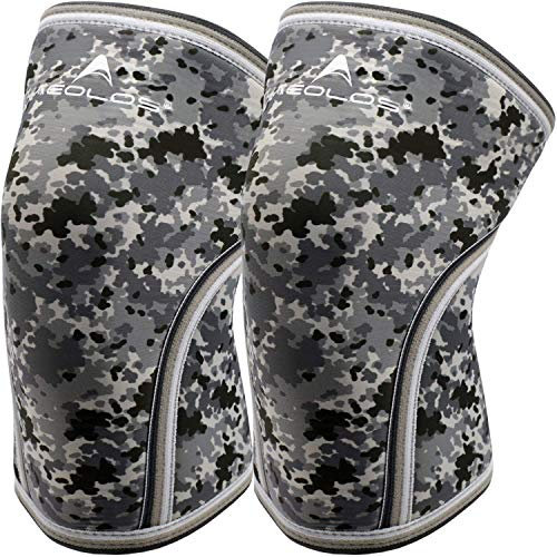 AEOLOS Ginocchiera (1 paio), 7 mm, per sollevamento pesanti, squat, palestra e altri sport (camo grey,L)