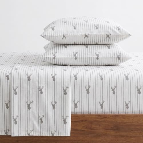 Eddie Bauer - Flannel Sheets Queen Size, Anti-Pilling & Wrinkle Resistant Cotton, Touchably Soft for All-Season Comfort - Bed Sheets with Matching Pillowcases & Fitted Sheet (Deer Lodge Beige)