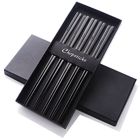 Buyer Star 5 Coppie Nero Lusso Bacchette di Metallo Acciaio Inossidabile Bacchette Piatte lucidatura a Specchio