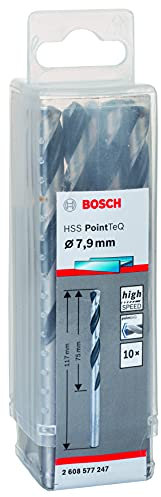 Bosch Accessories 2608577247 HSS PointTeQ (7,9 x 75 x 117 mm) - Set da 10 Pezzi di Punte Elicoidali per Trapano per Metallo, Acciaio, Fusione o Plastica, Grigio (Argento), Ø 7.9 mm