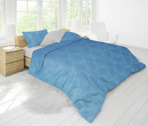 Moon-Luxury Brokat Damast Bettwäsche 135x200 / 80x80 100% Baumwolle Floral YKK Reißverschluss (blau)