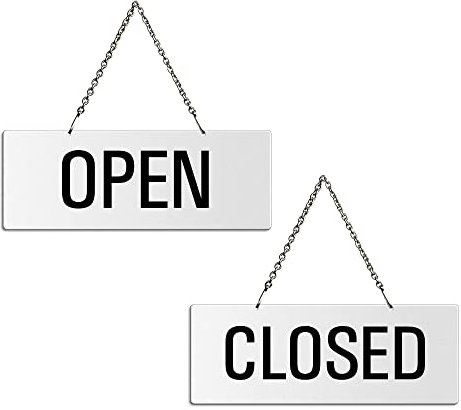 Cartello Open - Closed in melamina bianco | con catenella | 175x65 mm | 31201-W
