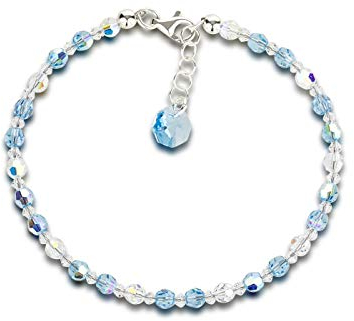 Schöner-SD Feines Armband 4mm Kristallperlen 925 Silber Aquamarin blau