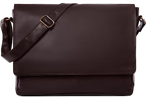 LEABAGS Messenger Bag, Acapulco Echtleder Aktentasche Herren & Damen, Leder Laptoptasche bis 15 Zoll, Umhängetasche mit Schultergurt 39 x 30 x 11 cm