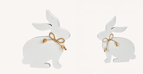 2er Set Osterhase White Holzhase 21cm und 17cm Weiss Osterdeko Basteln Ostern Shabby Chic w902/3 Vintage Nostalgie Holz Hasen