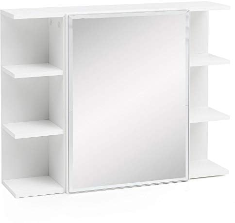 FineBuy Hängeschrank FB51815 Weiß 80x64,5x20cm Spanplatte Spiegelschrank Modern, Design Badregal Holz freischwebend, Schränkchen Badezimmerschrank mit Spiegel, Hängeschrank Badspiegel