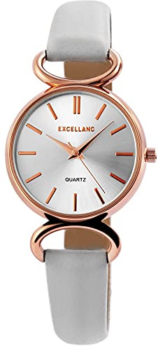 Excellanc Damen-Uhr Kunstleder Armband Dornschließe Analog Quarz 1900160 (grau)