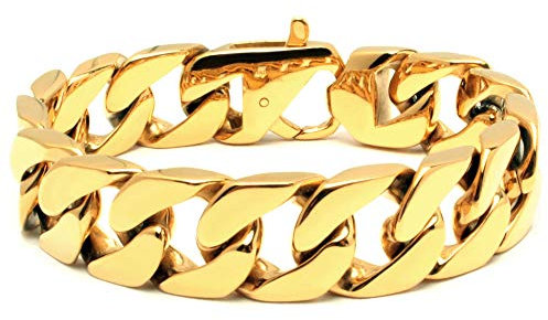 Schmuck-Checker Vergoldetes Panzerarmband aus massivem Edelstahl Männerarmband gold breit schwer Bikerschmuck Männerschmuck Herrenarmband Herrenschmuck gold Geschenk (19.0)