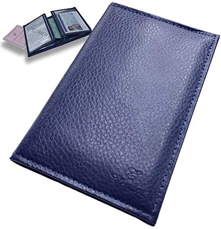 MAGYC FORM Porte Papier Voiture Cuir avec 2 Etuis Proteges Carte Grise et Permis - Porte Document Véhicule avec Rangement Assurance et vignettes -Bonus : Pochette Blocage RFID WalStart (Bleu1)
