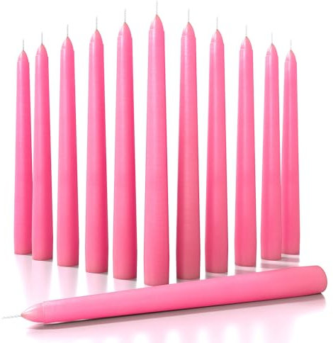 CANDWAX 20 cm Taper Candles Set of 12 - Dinner Candles Dripless - Tall Candles Long Burning Perfect as Christmas Candle or Household Candles - Pink Candles