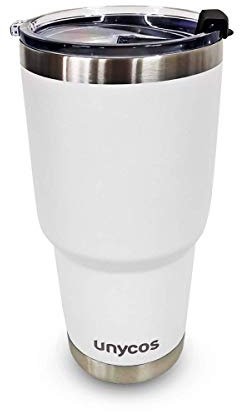 unycos - Termo de Acero Inoxidable con Tapa Antigoteo de 800 ml Aislamiento de Vacío de Doble Pared, Botellas de Frío/Calor | Tecnología MagSlider - 100% a Prueba de Fugas - Resistente (Blanco)