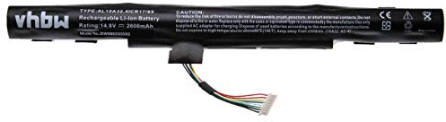 vhbw Akku kompatibel mit Acer Travelmate P277-M-556Y, P277-MG-5473, P277-MG-37BA, P277-MG-50D7 Notebook (2600 mAh, 14,8 V, Li-Ion)