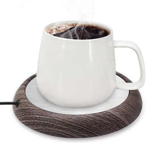 MQUPIN Coffee Mug Warmer, USB Cup Warmer Tea Warmer with Non-slip Base, Beverage Mug Warmer for Milk Coffee Tea, Cup Mug Warmer Heated Coaster for Home Office Coffee Cup Warmer (Dark Wood Grain)