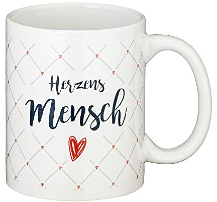 Tasse Kaffeebecher Herzensmensch mit Rautenmuster 300 ml Steinzeug Aufdruck Trinkbecher Kaffeetasse (1 x Tasse Herzensmensch Raute)