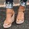 Sandali Estivi Donna Zeppe Tacchi Piattaforma Scarpe di Canapa Donna Colore Caramella Casual Ragazze Slip On Strap Cross Girls Plus Size 2021