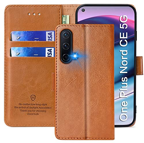 FMPCUON Hülle für OnePlus Nord CE 5G Handyhülle [Standfunktion] [Kartenfach] [Magnetverschluss] Tasche Flip Case Schutzhülle lederhülle klapphülle für OnePlus Nord CE 5G Braun