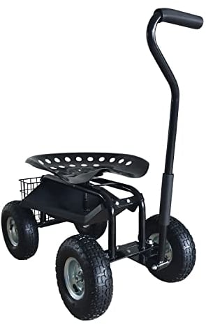 AXI AG22 fahrbarer Rollsitz für den Garten in Schwarz | Gartenwagen/Gartensitz aus Metall bis 150 kg belastbar | Rollwagen für Gartenarbeit mit Ablage.