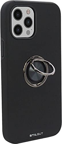 STILGUT Case kompatibel mit iPhone 13 Pro Max (6.7“) Handyhülle mit Fingerhalter & Ring-Ständer, Hülle mit 360 Grad drehbarer Smartphone Fingerhalterung/Ringhalter - Schwarz