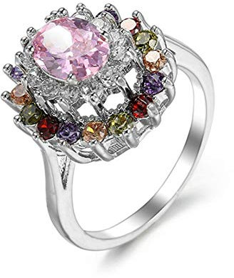 Banemi Ring Vintage Damen, Ring Damen Modern Versilberter Rosa Zirkonia Oval Damen Verlobungsring Größe 54 (17.2)
