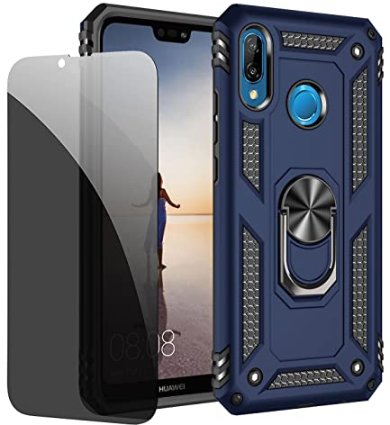 JOYTAG Funda para Huawei P20 Lite Carcasa Azul con Protector de Pantalla de Privacidad, Anti Espía Cristal Templado
