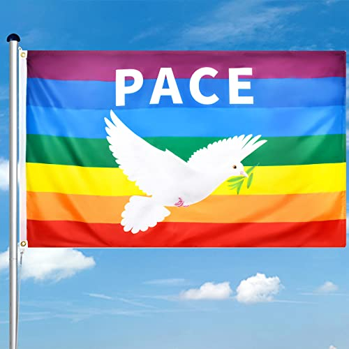 Peace Fahne Peace Flagge Friedenstaube Flagge 90 x 150 cm,Friedensfahne,Regenbogen Fahne,Dekorative Fahne,Pace Fahne,Aufmunterung,Strapazierfähiges Polyester,Geeignet für Balkone
