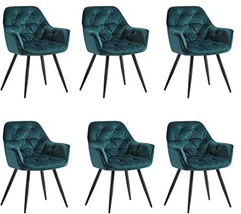 JYMTOM Esszimmerstühle mit dickem Samtstoff gepolsterter Sitz, Metallbeinen, Armlehnen und Rückenlehne Eckstuhl für Lounge Wohnzimmer(blaugrün,6)