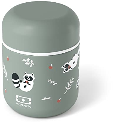 monbento - Klein Thermobehälter für Essen Kinder MB Capsule Raccoon - Waschbär - Auslaufsicher & Lebensmittelbehälter - Klein Lunchbox Hält Speisen bis zu 5 Stunden Warm/Kalt - Thermo Lunchbox - Grün