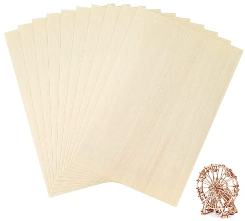 OWLKELA Lot de 10 feuilles de bois de tilleul rectangulaires - Planches de bois idéales pour projets au laser, de loisirs créatifs, artistiques et la pyrogravure - 30 x 20 x 0,2 cm