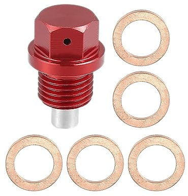 X AUTOHAUX 1 Satz M14x1,5 Ölablassschraube Magnetische Aluminium Sumpfablassmutter mit 5 Unterlegscheiben für Auto Motorrad Rot