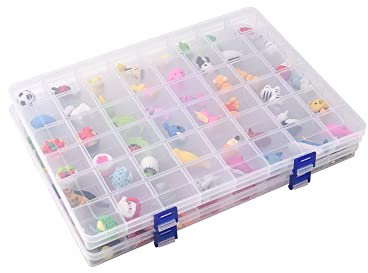 BangQiao 2 Pack Fixed 48 Grids Clear Plastic Divider Storage Box, Transparent Organizer Container Case for Bead, Button, Jewelry, Diamond, Earring, Pin, Craft, Small Parts, Sewing Kit，DIY Accessories