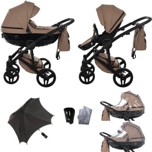 Junama Diamond Basic V3 2in1 3in1 4in1 Kinderwagen Kinderwagen Autositz ISOFIX + Regenschirm Exclusive Kinderwagen (2in1, Braun-Schwarz 04)