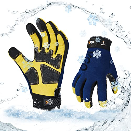 Vgo... 1Paar 0℃/32°F Winter- Arbeitshandschuhe, Sicherheit-Arbeitshandschuhe, Schweinleder,wasserdicht,Kühllager oder Gefrierschrank verwenden, w/3M Thinsulate Lining (PA7726FLWP)