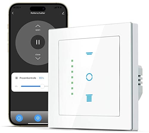 CURRYSMARTER Interruptor de persiana de wifi, Interruptor de persiana con LED controlable, temporizador inteligente para persianas, control de persiana compatible con Echo Alexa/Google, 80x80 mm