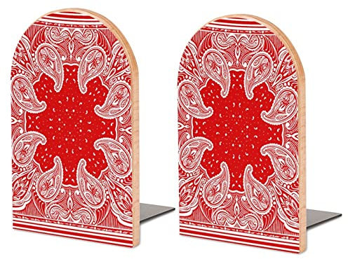 Ornement Rouge Paisley Bois Serre-Livres Paquet de 1 Paire Anti-dérapant Table Serre-Livres Organisateur Serre-Livres Supports de Serre-Livres