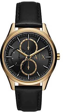 Armani Exchange Uhr für Herren , QuarzMultifunktionswerk, 42MM Schwarzes Edelstahlgehäuse mit Lederarmband, AX1869