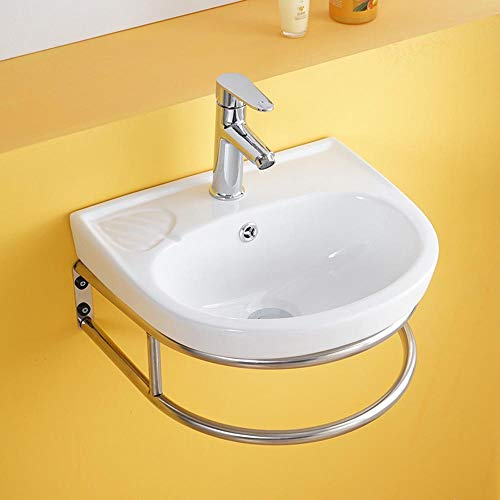 ADITAM Lavabo de baño Barra de toalla pequeña Cromo Blanco Cerámica Montado en la pared Radiador Soporte de acero Lavabos Lavabo de vidrio Lavabo (Color : White, Size : 33x32x12cm) Double the comfort